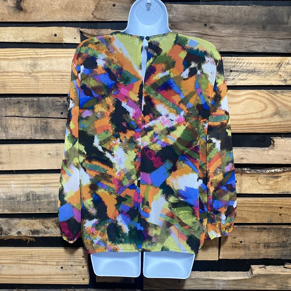 NewYork & Co. Women's Multicolor Round Neck Long Sleeve Ruffle Blouse Size Large - Picture 4 of 8